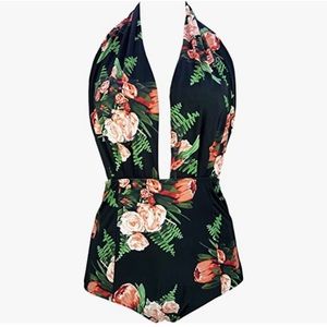 Cocoship Retro One Piece Backless Halter Swimsuit Size 10